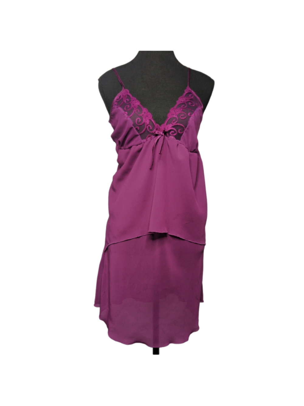 AHU Purple Sheer Chiffon Lace Trim Flyaway Chemise Nightgown - Size XL